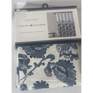 New Tommy Hilfiger “Goleta Floral” White Navy Blue Fabric Shower Curtain 72”